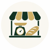 Icone d'un stand de marché avec une balance